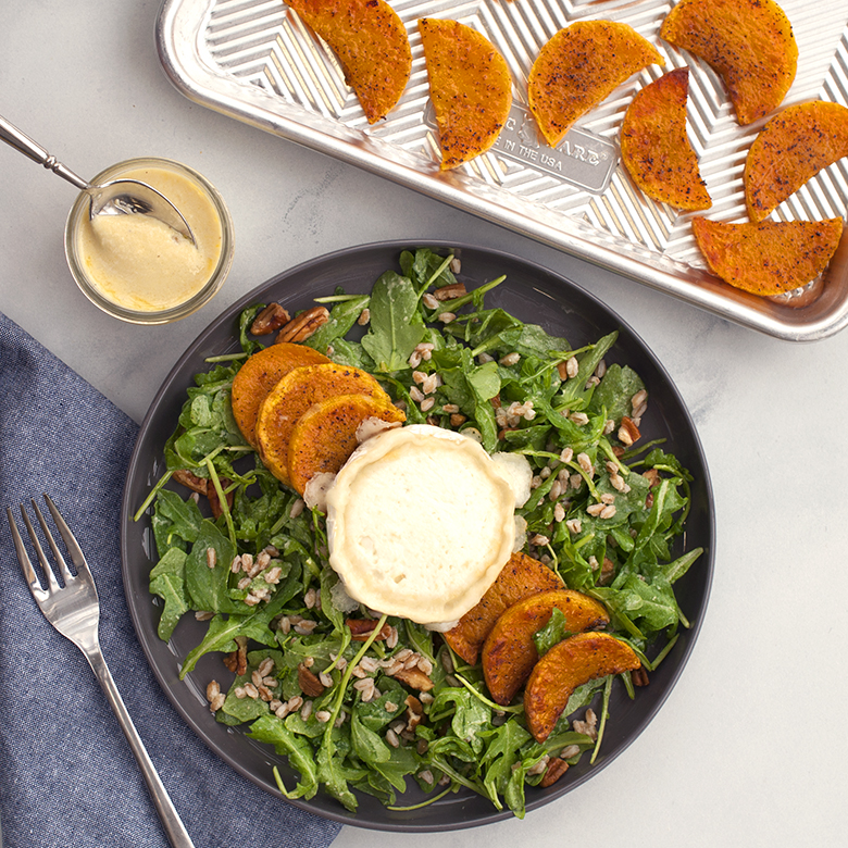 Visit Roasted Butternut & Farro Harvest Salad with Creamy Apple Mustard Dressing Recipe
