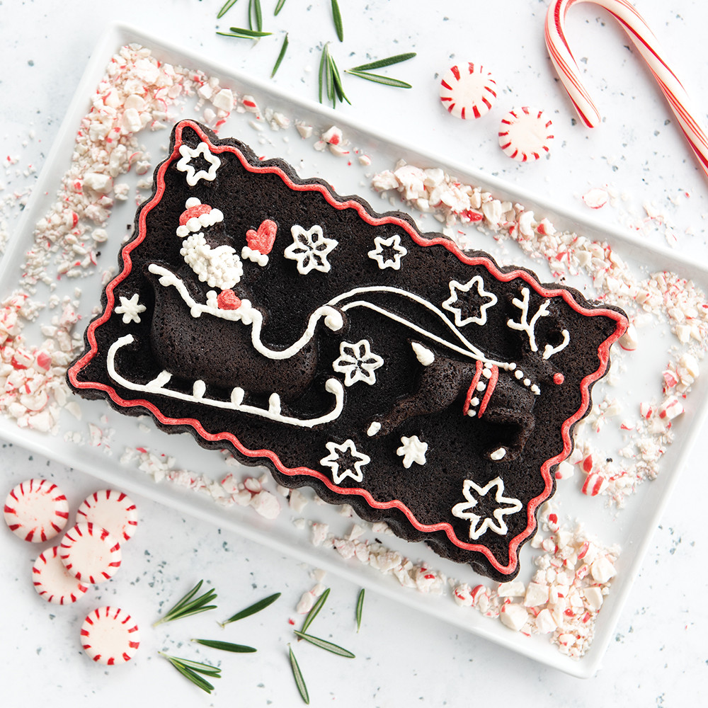 Santa Sleigh Loaf Pan & Chocolate Peppermint Cake Mix view 2